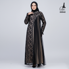 GAMIS OZIAS BROKAT INAYA FIORA 09942 Ld 80 95 105 120 140 I Gamis Dewasa Ibu Dan Anak I Gamis Wisuda Wanita I Gamis Kondangan Pesta I Gamis Bridesmaid I Pakaian Muslimah Jumbo 2XL 4XL