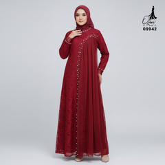GAMIS OZIAS BROKAT INAYA FIORA 09942 Ld 80 95 105 120 140 I Gamis Dewasa Ibu Dan Anak I Gamis Wisuda Wanita I Gamis Kondangan Pesta I Gamis Bridesmaid I Pakaian Muslimah Jumbo 2XL 4XL