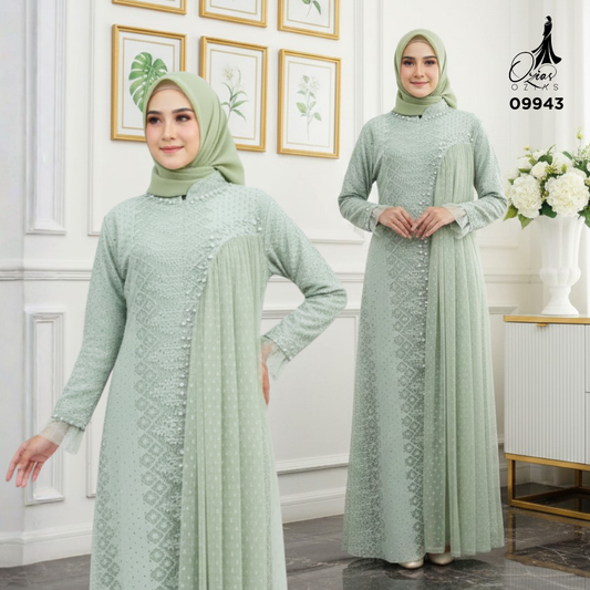 GAMIS OZIAS BROKAT FLORANCE JUMBO 09943 I Gamis Lebaran Muslimah I Fashion Remaja Jumbo LD 120 & LD 140 Panjang Santai Wanita Dress Mewah