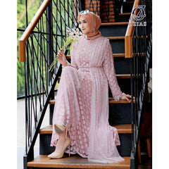GAMIS OZIAS BROKAT POLKA PREMIUM 08333 LD 105 & LD 120I Gamis Kondangan Cantik I Gamis Wisuda Remaja Nyaman Panjang