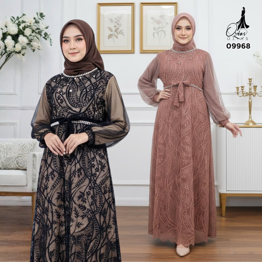 GAMIS OZIAS BROKAT PREMIUM 09968 LD 105 I Gamis Tangan Balon I Gamis Kondangan Muslim Nyaman