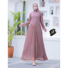 GAMIS OZIAS BROKAT POLKA 09218 LD 105 & LD 120 I Gamis Fashion Remaja I Gamis Pesta Kondangan Muslim Nyaman Dress Mewah
