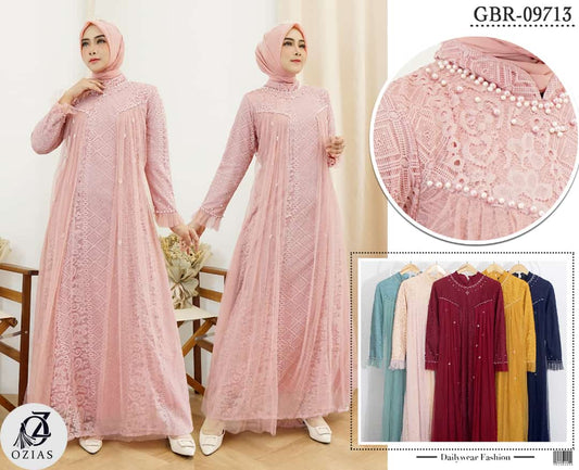 GAMIS OZIAS BROKAT ROSE 09713 LD 105 I Gamis Fashion Muslimah I Gamis Kondangan Remaja Motif Nyaman