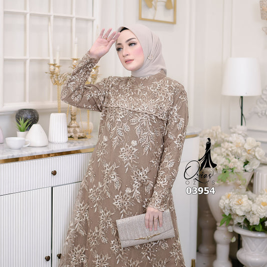 GAMIS OZIAS TILE BORDIR TWOTONE 03954 LD 105 I Gamis Pesta Mewah I Fashion Muslimah Dewasa Nyaman Fit