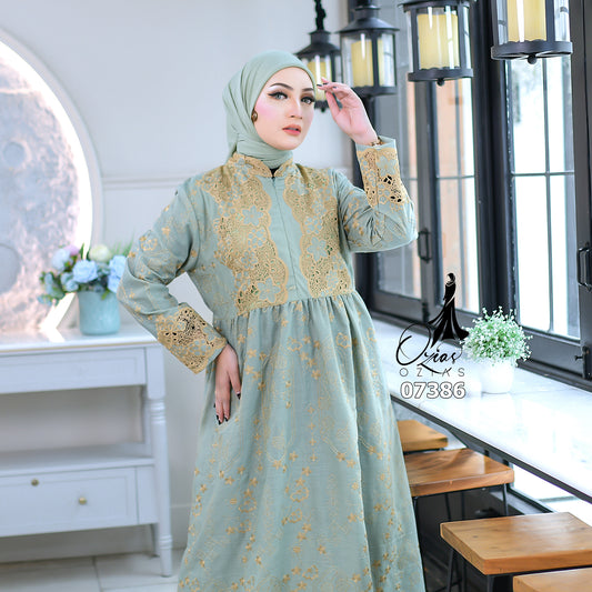 GAMIS OZIAS KATUN KRANCANG 07386 LD 105 I Gamis Kondangan Wanita I Gamis Lebaran