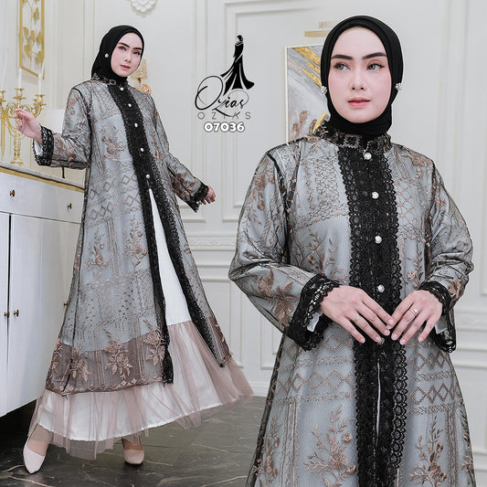 GAMIS OZIAS TILE 07036 LD 105 I Gamis Kondangan Rompi I Gamis Casual Panjang Muslim