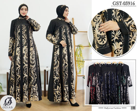 GAMIS OZIAS JETBLACK 03916 LD 105 I Gamis Kondangan Wanita I Gamis Mewah Wisuda