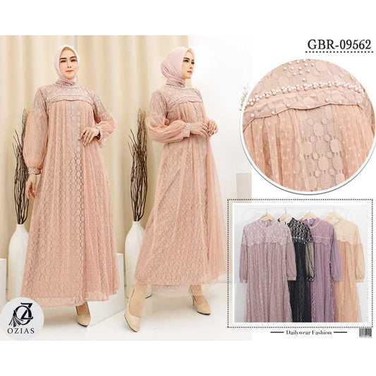 GAMIS OZIAS BROKAT TILE 09562 LD 105 I Gamis Kondangan Mewah I Gamis Pesta Tangan Balon Nyaman