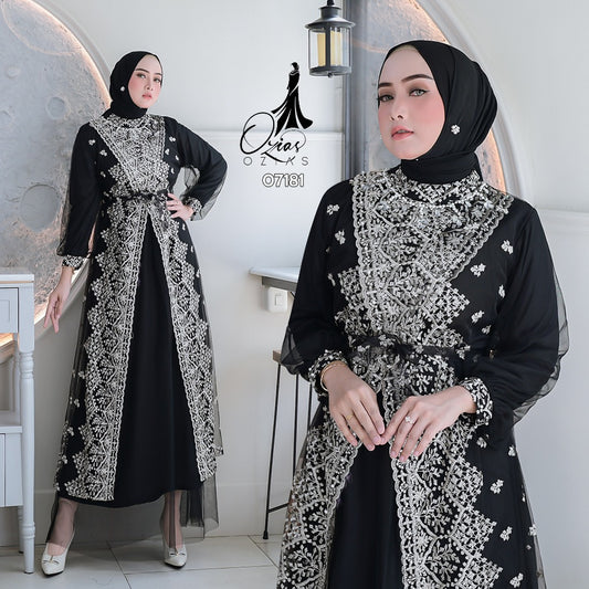 GAMIS OZIAS TILE 07181 LD 105 I Gamis Kondangan Mewah I Gamis Pesta TIle Bordir