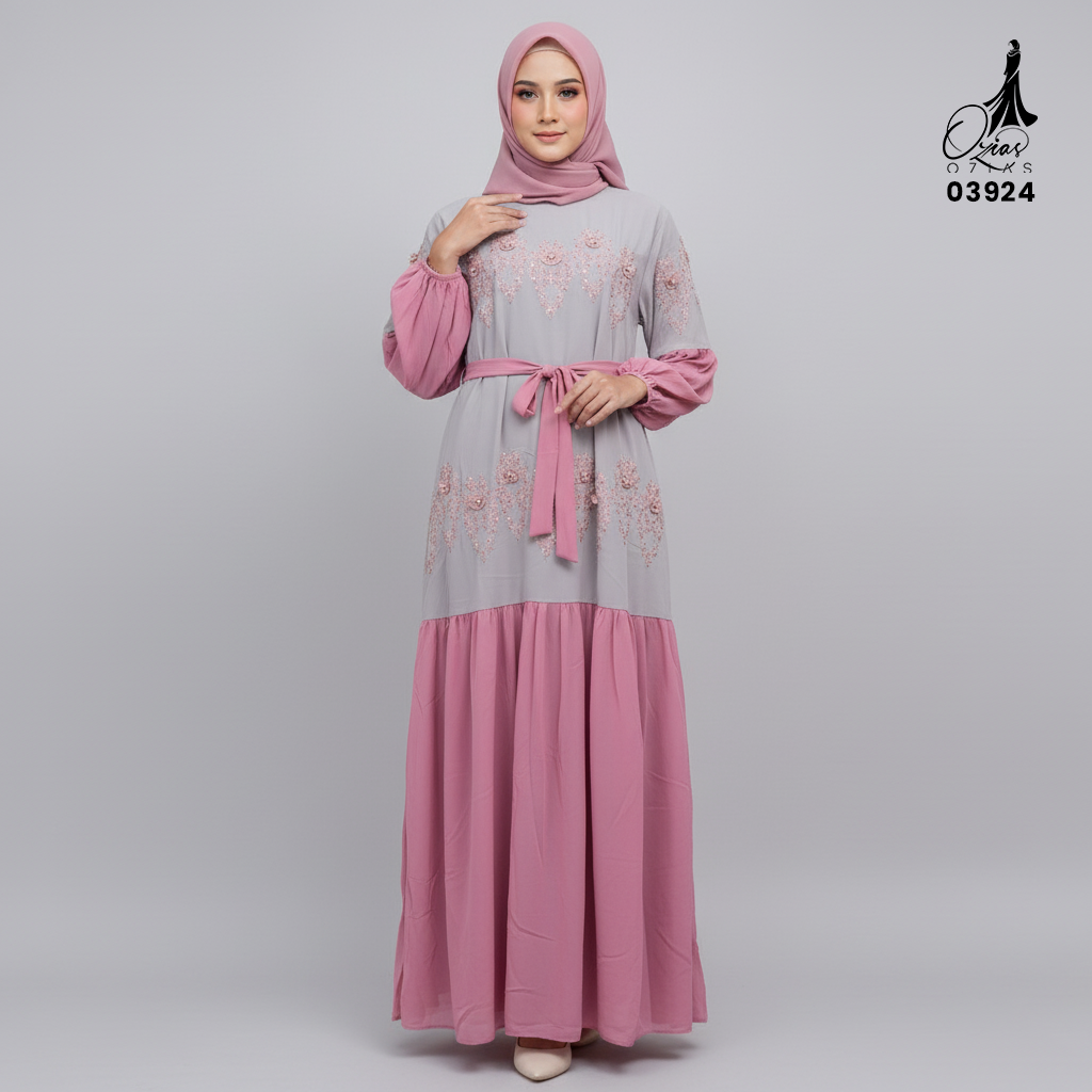 GAMIS OZIAS CERUTY BORDIR 03924 LD 105 I Gamis Simpel Pesta I Gamis Wanita Muslimah Nyaman Panjang