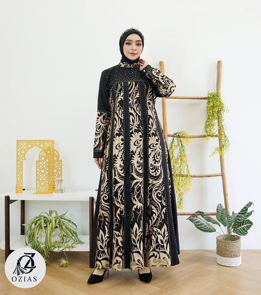 GAMIS OZIAS JETBLACK 03916 LD 105 I Gamis Kondangan Wanita I Gamis Mewah Wisuda