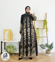 GAMIS OZIAS JETBLACK 03916 LD 105 I Gamis Kondangan Wanita I Gamis Mewah Wisuda
