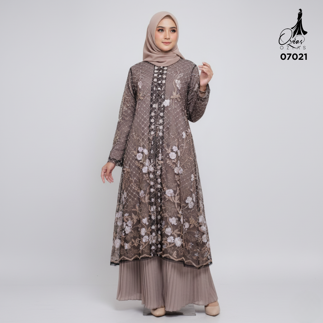 GAMIS OZIAS TILE 07021  LD 105 I Gamis Kondangan Mewah I Gamis Wisuda Muslimah Nyaman Panjang