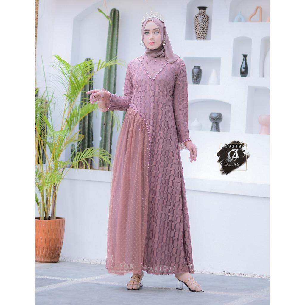 GAMIS OZIAS BROKAT POLKA 09218 LD 105 & LD 120 I Gamis Fashion Remaja I Gamis Pesta Kondangan Muslim Nyaman Dress Mewah