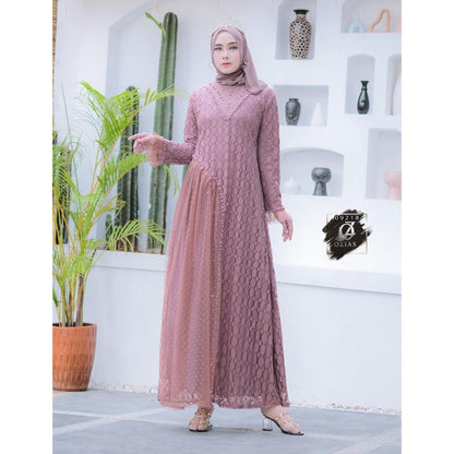 GAMIS OZIAS BROKAT POLKA 09218 LD 105 & LD 120 I Gamis Fashion Remaja I Gamis Pesta Kondangan Muslim Nyaman Dress Mewah
