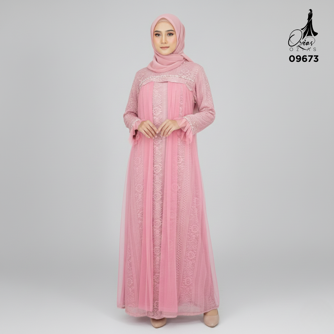Ozias - Gamis Brokat 09673 LD 105 I Gamis Cantik Wanita I Gamis Kondangan Mewah