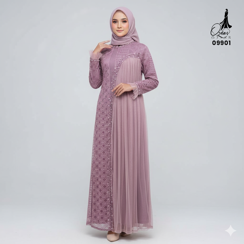GAMIS INAYA BALIYA OZIAS 09901 I Gamis Pesta kondangan I Hijab Fashion I Jumbo  LD 105 LD 120 LD 140 I Dress Mewah Brokat