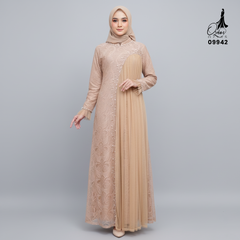GAMIS OZIAS BROKAT INAYA FIORA 09942 Ld 80 95 105 120 140 I Gamis Dewasa Ibu Dan Anak I Gamis Wisuda Wanita I Gamis Kondangan Pesta I Gamis Bridesmaid I Pakaian Muslimah Jumbo 2XL 4XL