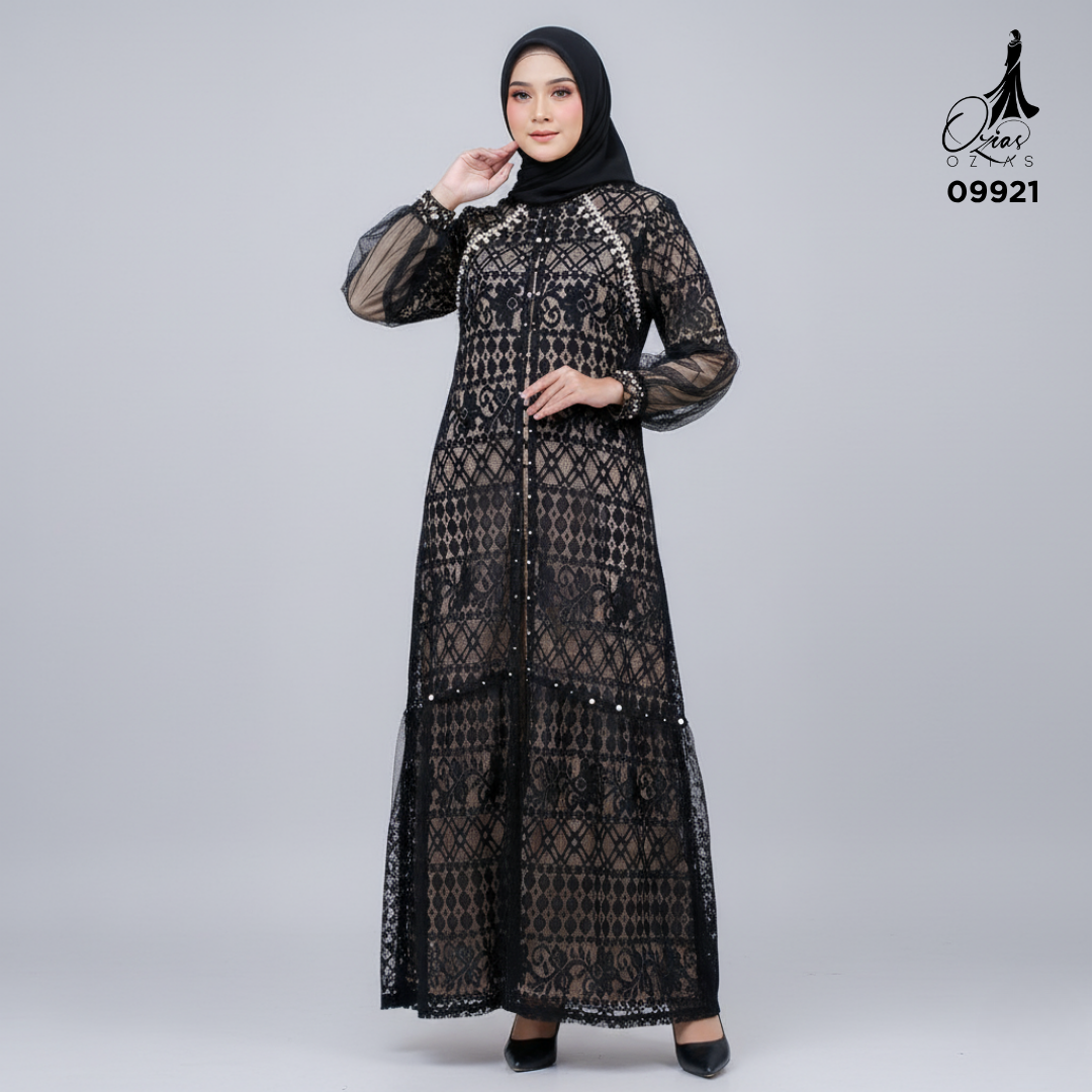 GAMIS OZIAS BROKAT FIMELA 09921 LD 105 & LD 120 I Gamis Mewah Pesta I Fashion Muslim Busui Friendly Fit Motif Nyaman Wanita Dress Panjang Santai Garis
