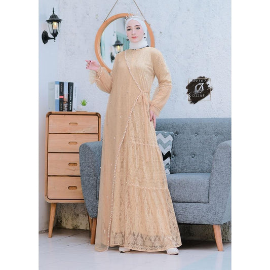 GAMIS OZIAS BROKAT FAMELLA 09367 LD 105 I Gamis Pesta Muslimah I Gamis Busui Friendly Motif Nyaman