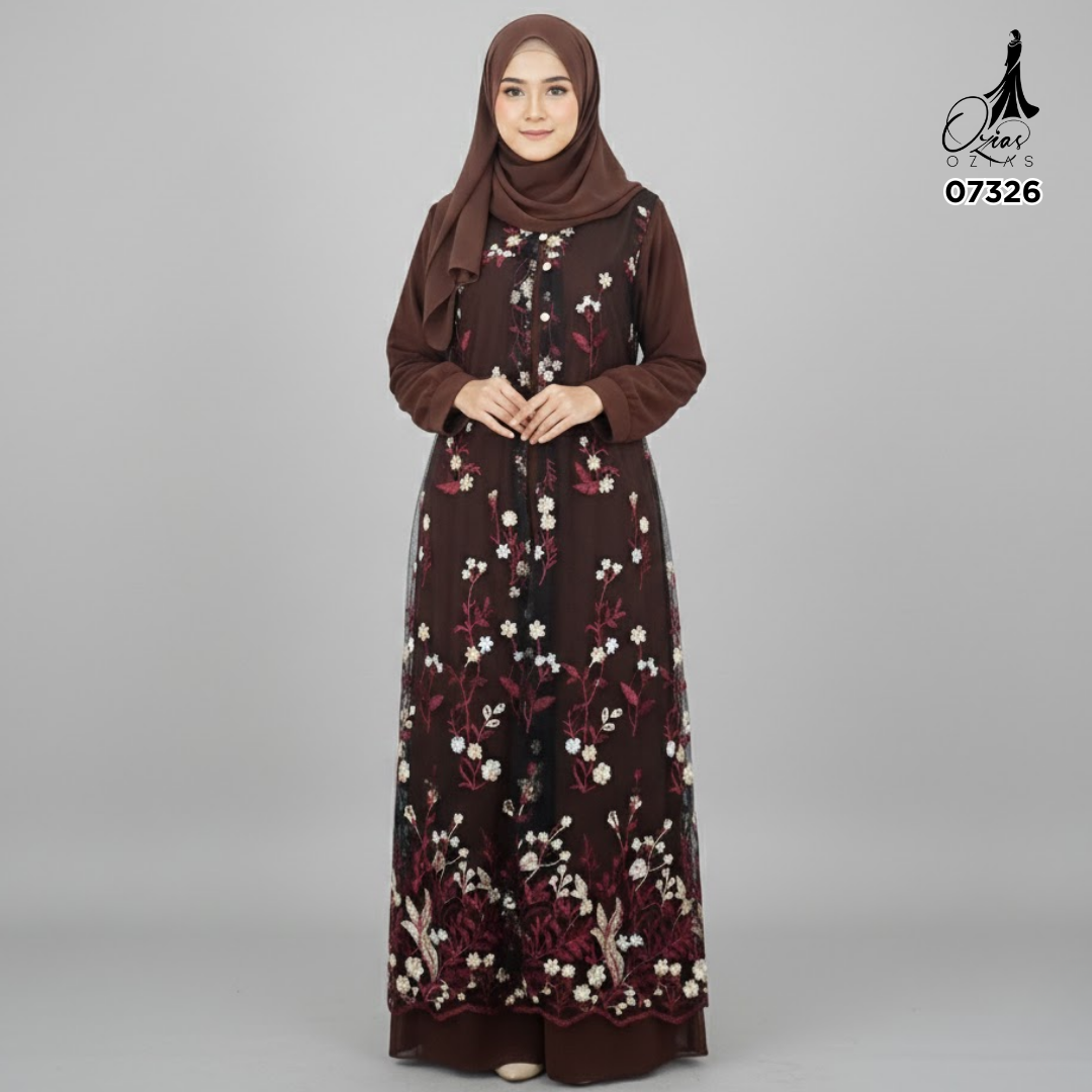 GAMIS OZIAS TILE MAHOGANY 07326 LD 105 I Gamis Kondangan Wanita I Gamis Fashion Lebaran