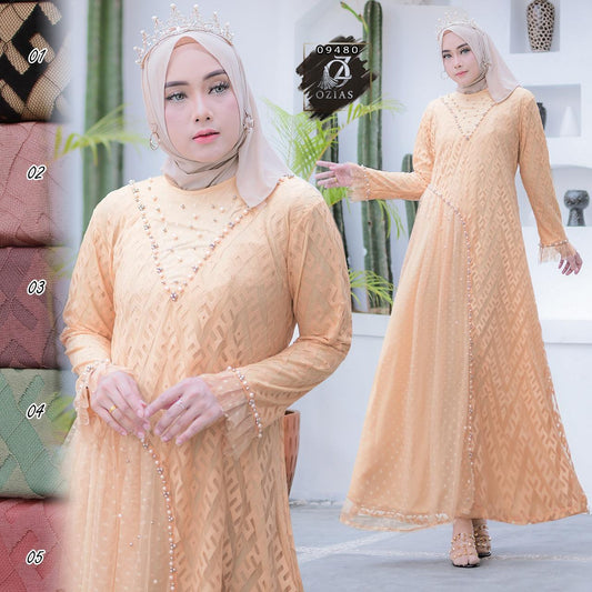 GAMIS OZIAS BROKAT ZIGZAG PREMIUM 09480 LD 105 I Gamis Fashion Muslimah I Gamis Wisuda Remaja Nyaman Panjang
