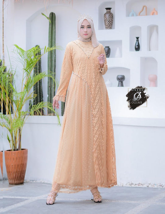 GAMIS OZIAS BROKAT ZIGZAG PREMIUM 09480 LD 105 I Gamis Fashion Muslimah I Gamis Wisuda Remaja Nyaman Panjang