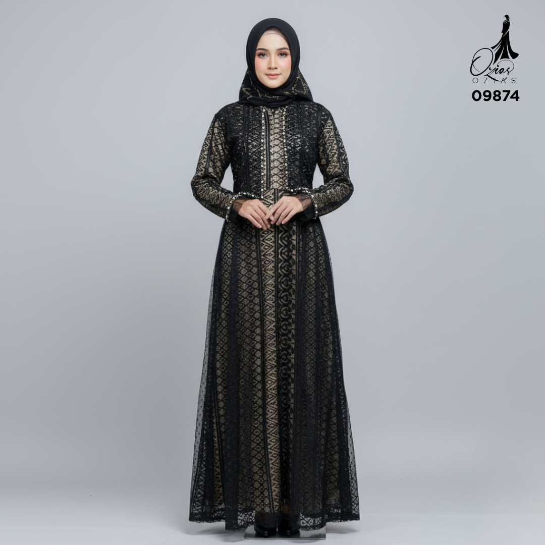 GAMIS OZIAS BROKAT ARABELLA 09874 LD 105 dan LD 120 I Gamis Pesta Simpel I Gamis Busui Friendly   Muslim Wanita Nyaman Panjang