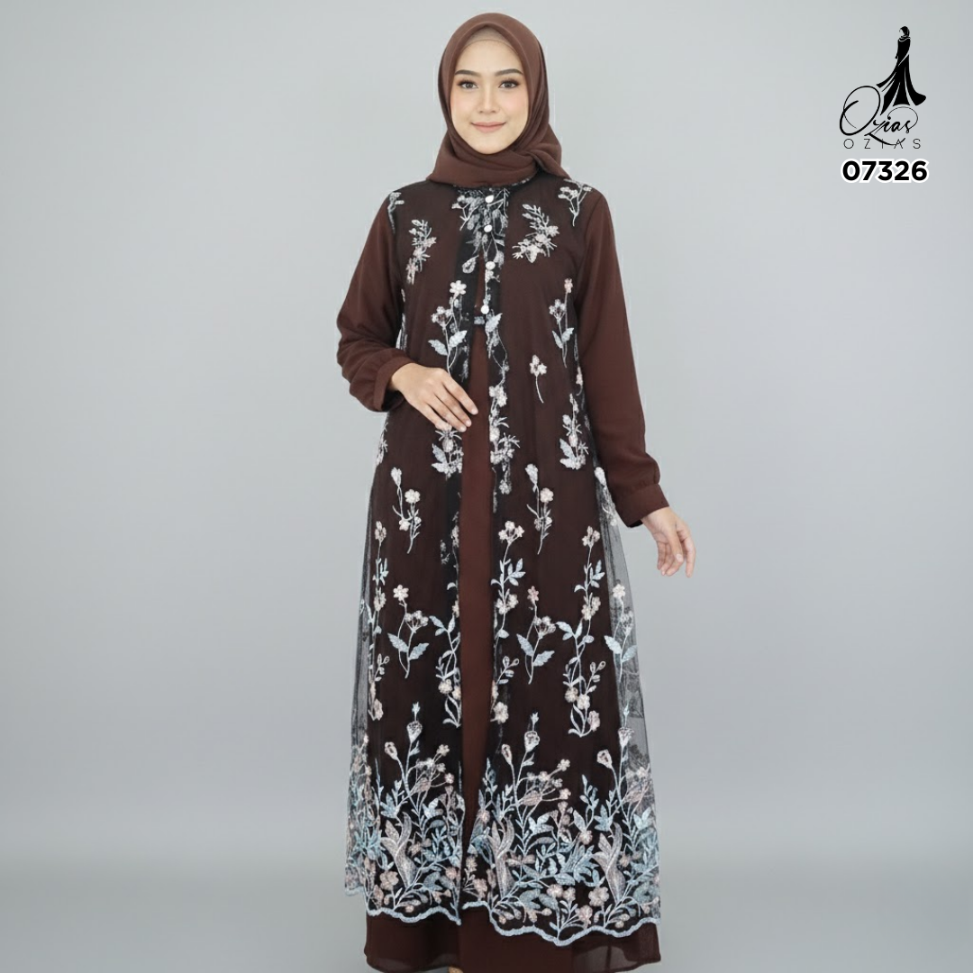 GAMIS OZIAS TILE MAHOGANY 07326 LD 105 I Gamis Kondangan Wanita I Gamis Fashion Lebaran