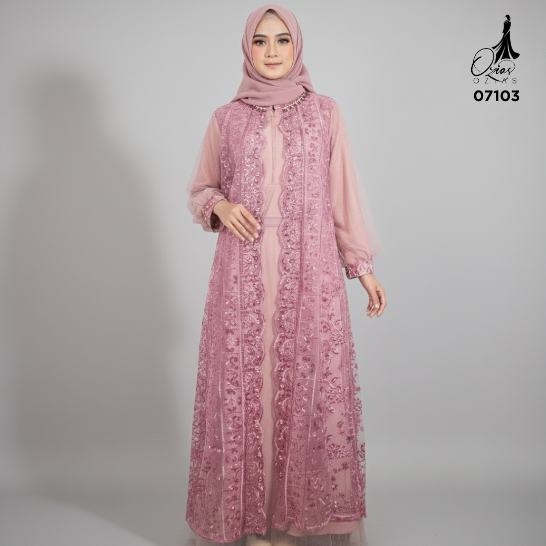 GAMIS OZIAS TILE 07103 LD 105 120 140 150 I Gamis Kondangan Wanita I Gamis Wisuda Mewah