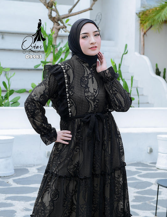 GAMIS OZIKO BROKAT IORA HARUKA 09983 LD 105 120 Gamis Busui Friendly I Gamis Kondangan Mewah Muslim Nyaman