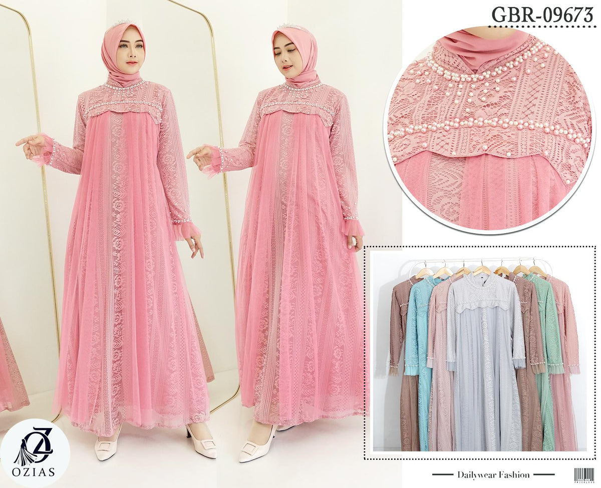 GAMIS OZIAS BROKAT 09673 LD 105 I Gamis Kondangan Fashion I Gamis Wisuda Wanita