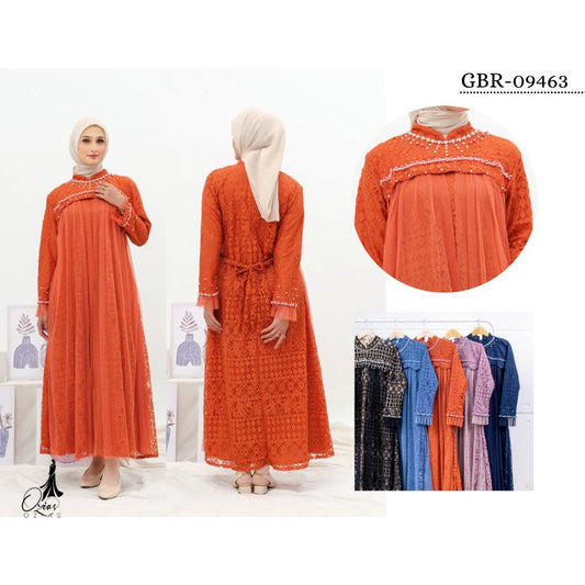 GAMIS OZIAS BROKAT FIMELA 09463 LD 105 & LD 120 I Gamis Fashion Muslimah Nyaman Panjang