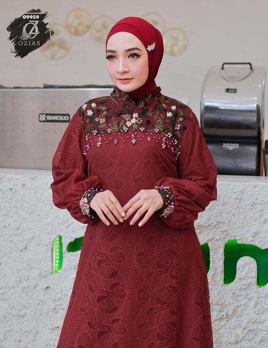 GAMIS OZIAS BROKAT FIORA 09959 LD 105 I Gamis Pesta Kondangan I Fashion Muslimah Remaja  Motif Nyaman