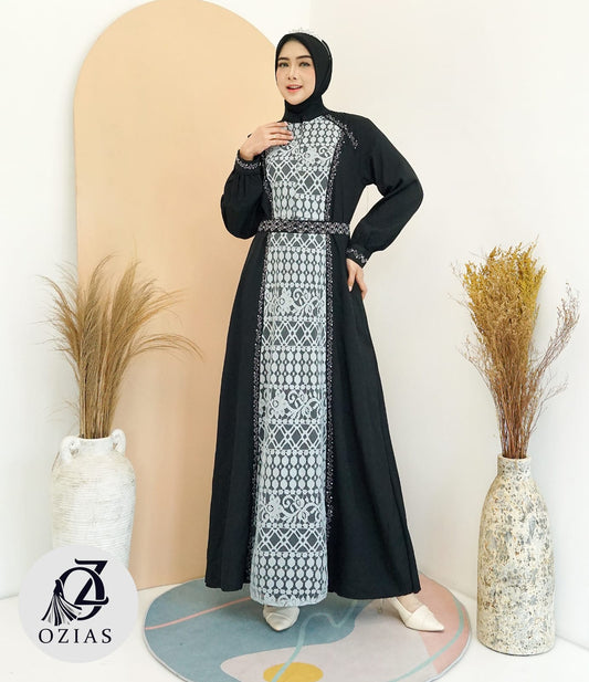 GAMIS OZIAS JETBLACK 09659 LD 120 I Gamis Fashion Muslimah I Abaya Lebaran Dress Hitam 2XL
