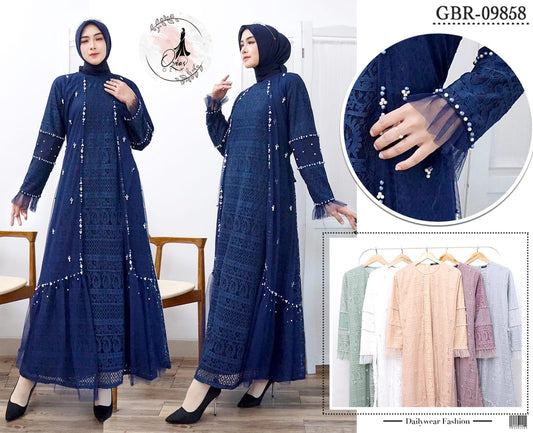 GAMIS OZIAS BROKAT 09466 LD 105 & 09858 LD 120 I Gamis Idul fitri I Gamis Wanita cantik  Muslim Nyaman
