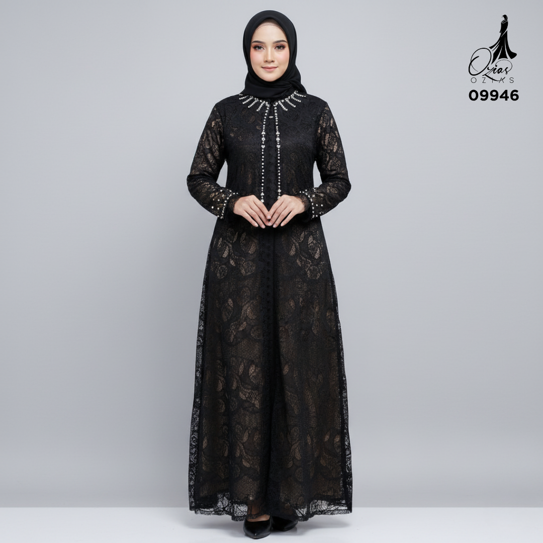 GAMIS OZIAS BROKAT 09946 LD 105 I Gamis Kondangan Fashion I Gamis Kondangan Busui Nyaman 2XL