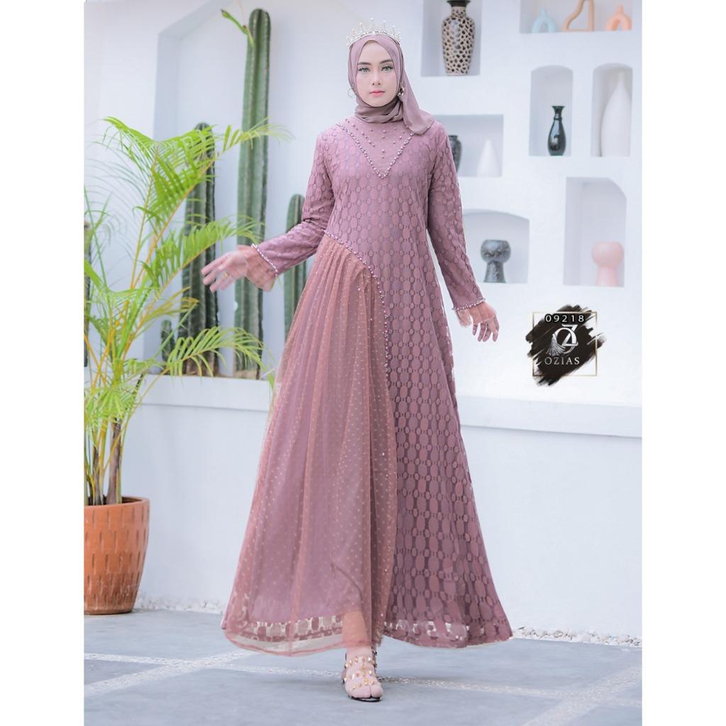 GAMIS OZIAS BROKAT POLKA 09218 LD 105 & LD 120 I Gamis Fashion Remaja I Gamis Pesta Kondangan Muslim Nyaman Dress Mewah