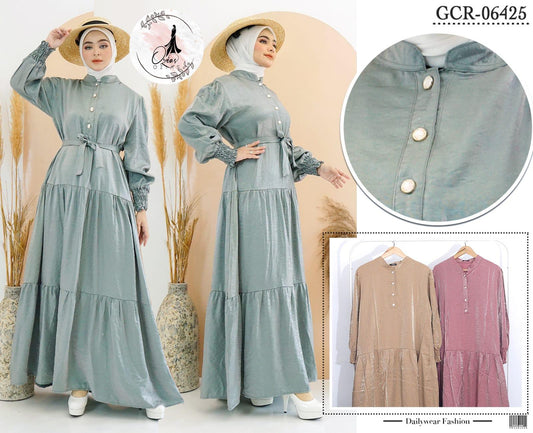 GAMIS OZIAS SHIMMER 06425 LD 105 I Gamis Polos Adem I Fashion Muslimah Simpel l Busui Friendly Nyaman Panjang
