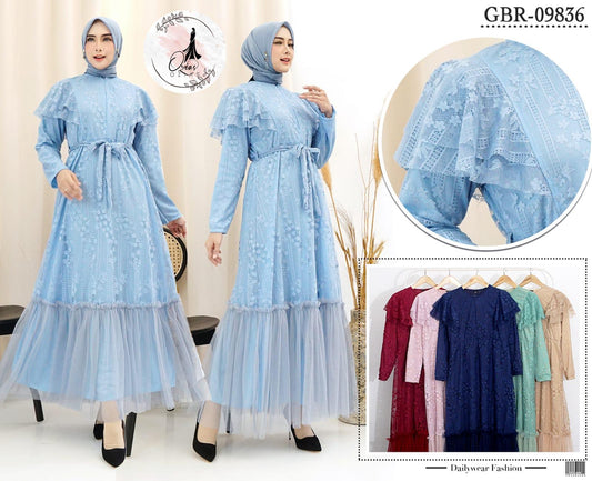 GAMIS OZIAS BROKAT GARDEN LACE 09836 LD 105CM I Gamis Simpel Wisuda I Gamis Lebaran Busui Friendly Muslim Nyaman