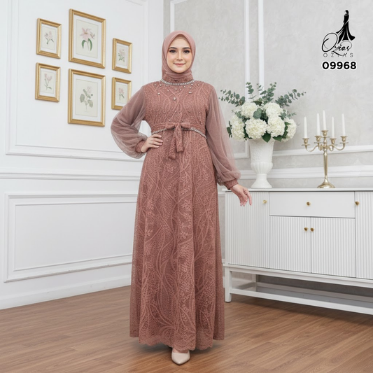 GAMIS OZIAS BROKAT PREMIUM 09968 LD 105 I Gamis Tangan Balon I Gamis Kondangan Muslim Nyaman