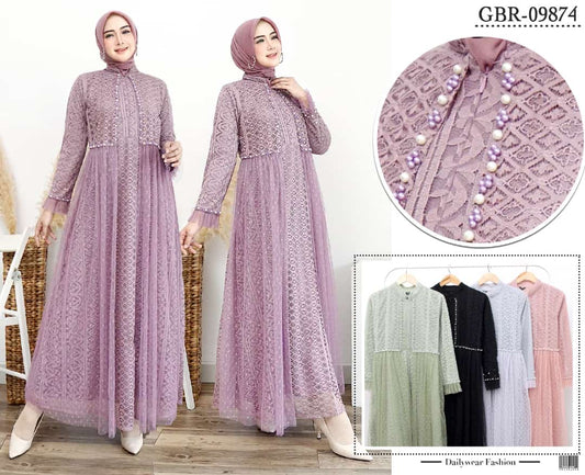 GAMIS OZIAS BROKAT ARABELLA 09874 LD 105 dan LD 120 I Gamis Pesta Simpel I Gamis Busui Friendly   Muslim Wanita Nyaman Panjang