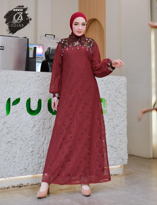 GAMIS OZIAS BROKAT FIORA 09959 LD 105 I Gamis Pesta Kondangan I Fashion Muslimah Remaja  Motif Nyaman