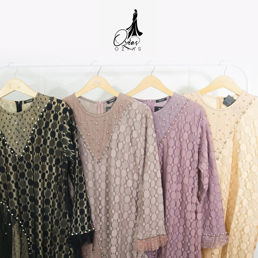 GAMIS OZIAS BROKAT POLKA 09218 LD 105 & LD 120 I Gamis Fashion Remaja I Gamis Pesta Kondangan Muslim Nyaman Dress Mewah