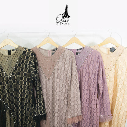 GAMIS OZIAS BROKAT POLKA 09218 LD 105 & LD 120 I Gamis Fashion Remaja I Gamis Pesta Kondangan Muslim Nyaman Dress Mewah