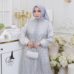 GAMIS OZIAS TILE SATEN EMBOS 07283 LD 105 I Gamis Kondangan Wanita I Gamis Fashion Casual