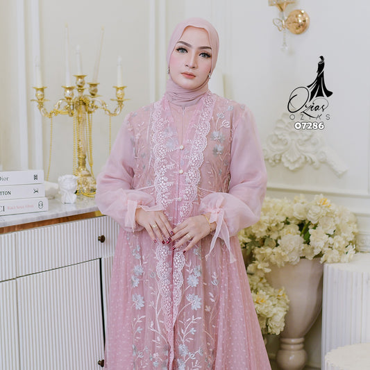 GAMIS OZIAS TILE ORGANZA 07286 LD 105 I Gamis Kondangan Wanita I Gamis Fashion Casual