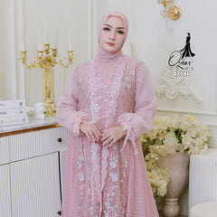 GAMIS OZIAS TILE ORGANZA 07286 LD 105 I Gamis Kondangan Wanita I Gamis Fashion Casual