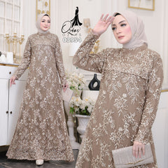 GAMIS OZIAS TILE BORDIR TWOTONE 03954 LD 105 I Gamis Pesta Mewah I Fashion Muslimah Dewasa Nyaman Fit