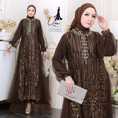 GAMIS OZIAS TILE MAHOGANY 07331 LD 105 I Gamis Kondangan Wanita I Gamis Fashion Casual